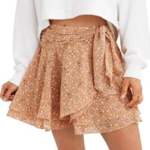 aerie Dresses & Skirts - NWT AERIE Wrap Tie Skirt Brown Paisley Size Large